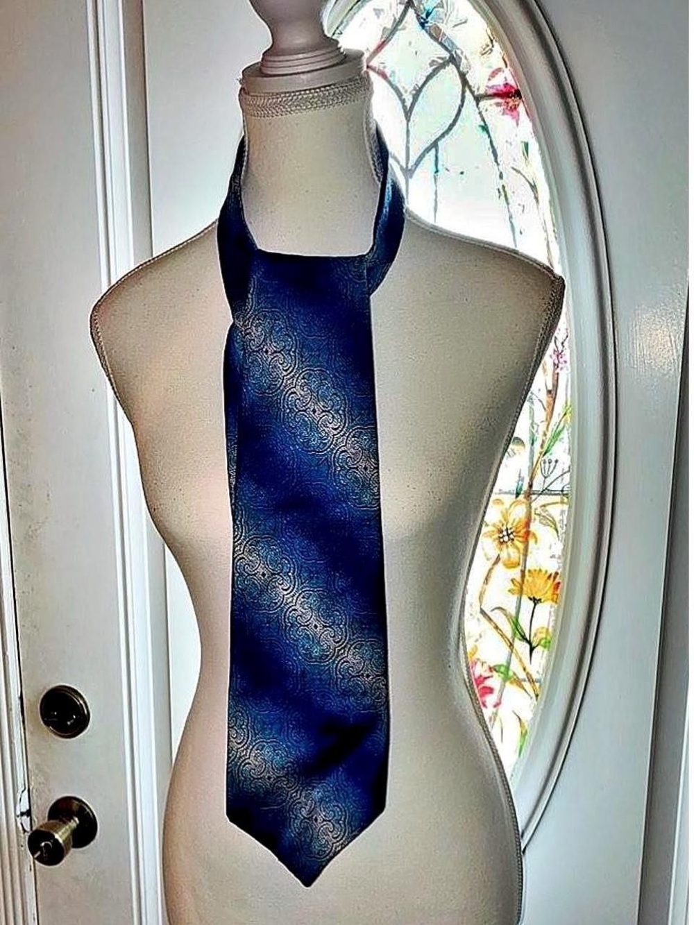 Vintage Wembley Navy Blue Paisley-Pattern Men's Tie